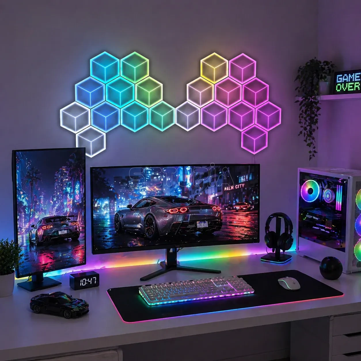 ARGB Altıgen 3D Duvar Led Paneli Uygulama & Kumanda Beyaz ( 6’lı / 10’lu Set Seçeneği )
