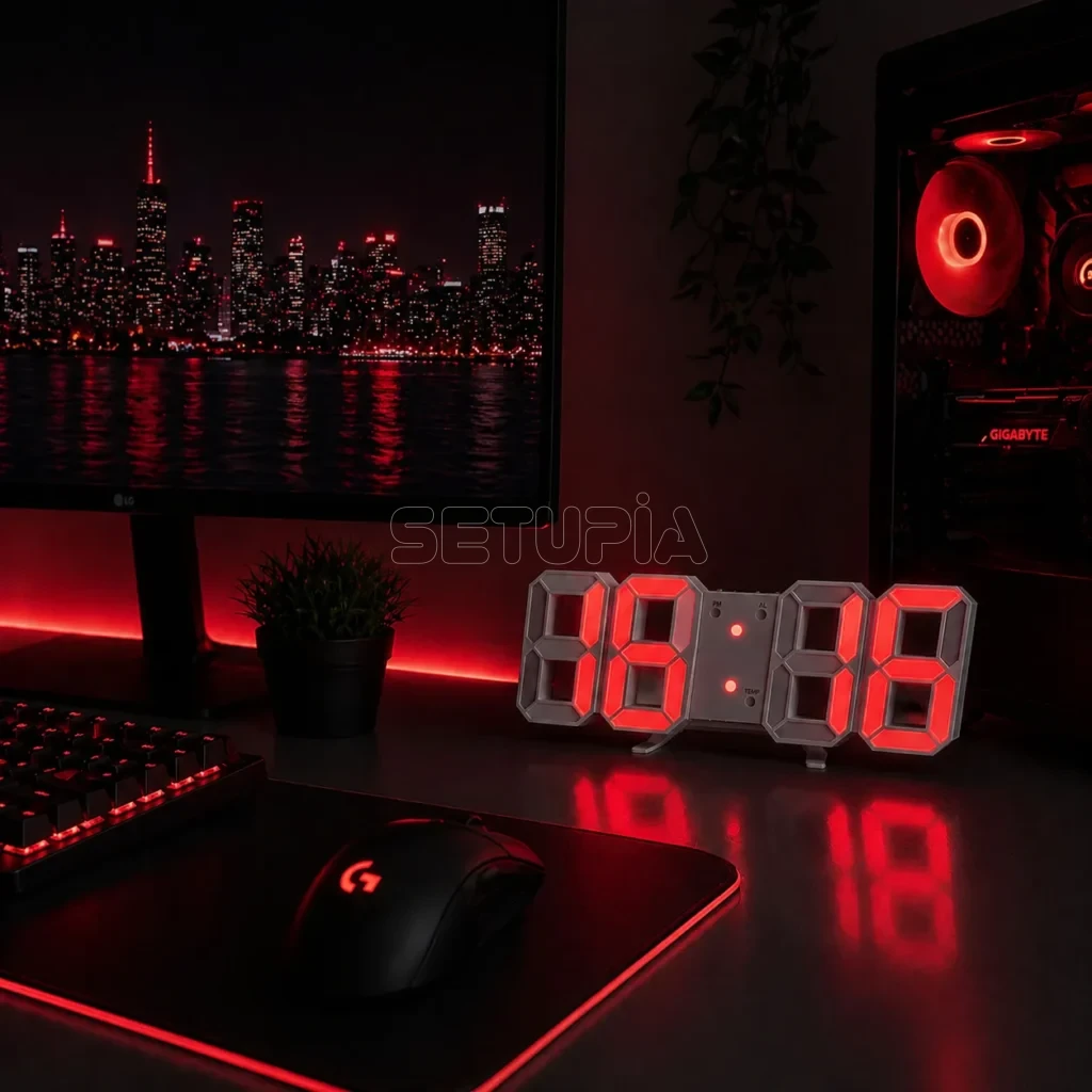 Akıllı 3D LED Dijital Masa Saati – Tarih, Sıcaklık, Alarm & Ayarlanabilir Parlaklık ( Kırmızı - Beyaz )