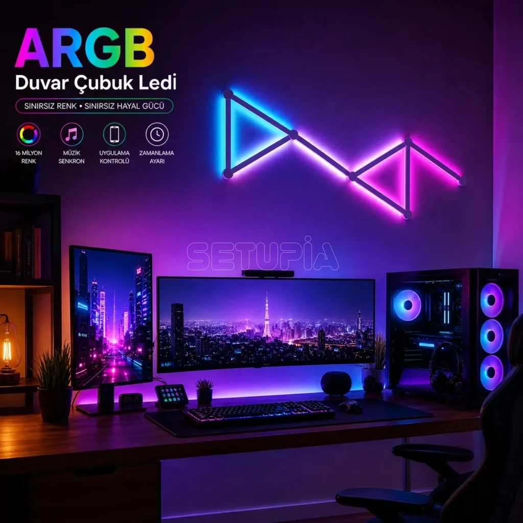 ARGB Duvar Çubuk LEDİ Uygulama & Kumanda Tam Kontrol Beyaz (6’lı / 9’lu Seçenek)