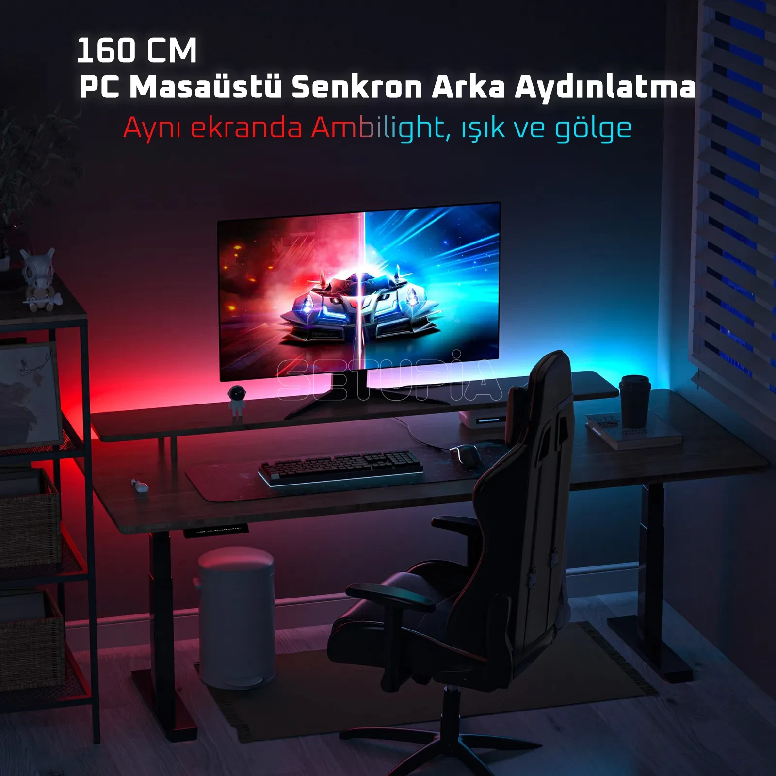 RGB Masa Arkası Senkron LED Aydınlatma Şeridi, Uygulama Kontrollü (160 CM) - Görsel 2