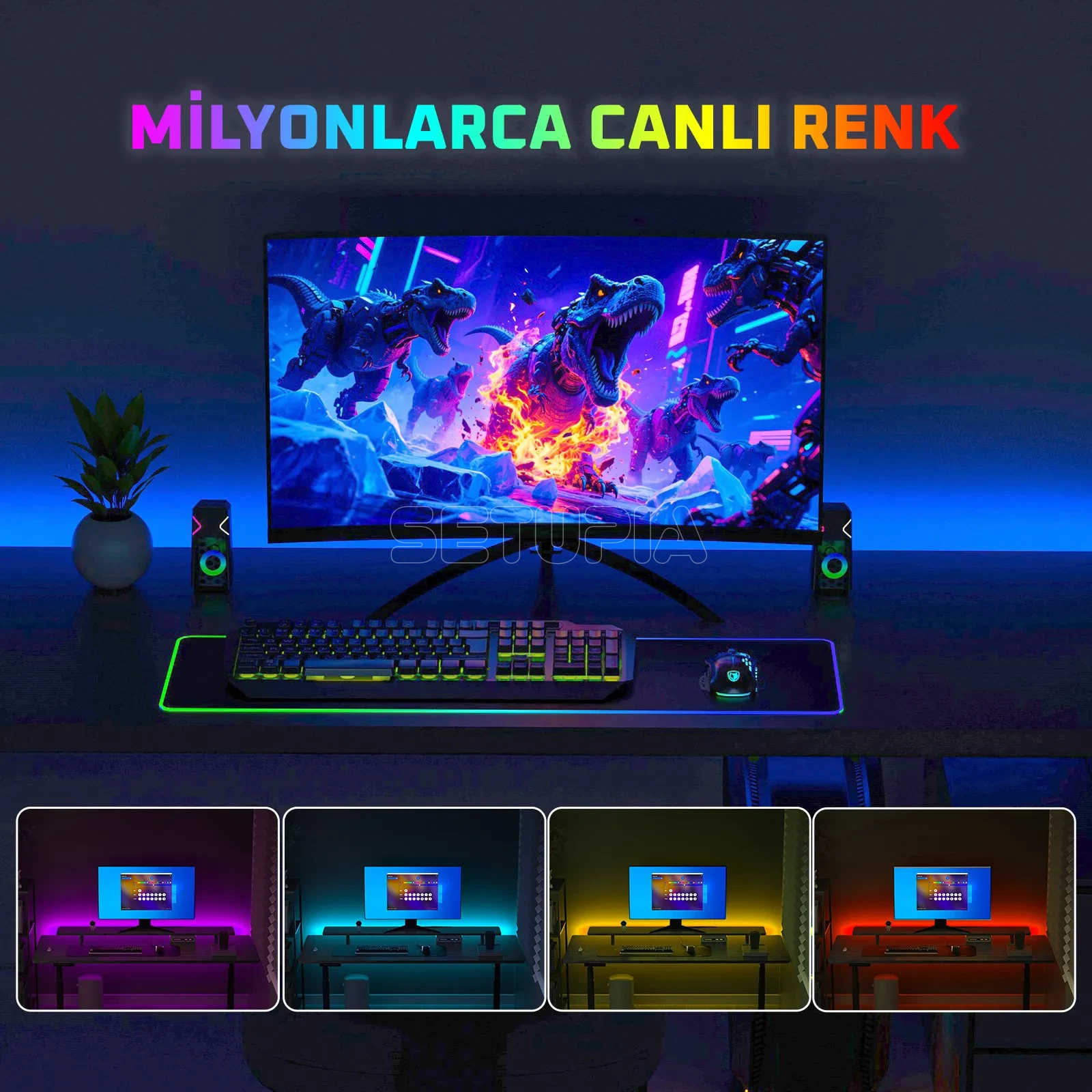 RGB Masa Arkası Senkron LED Aydınlatma Şeridi, Uygulama Kontrollü (160 CM) - Görsel 3