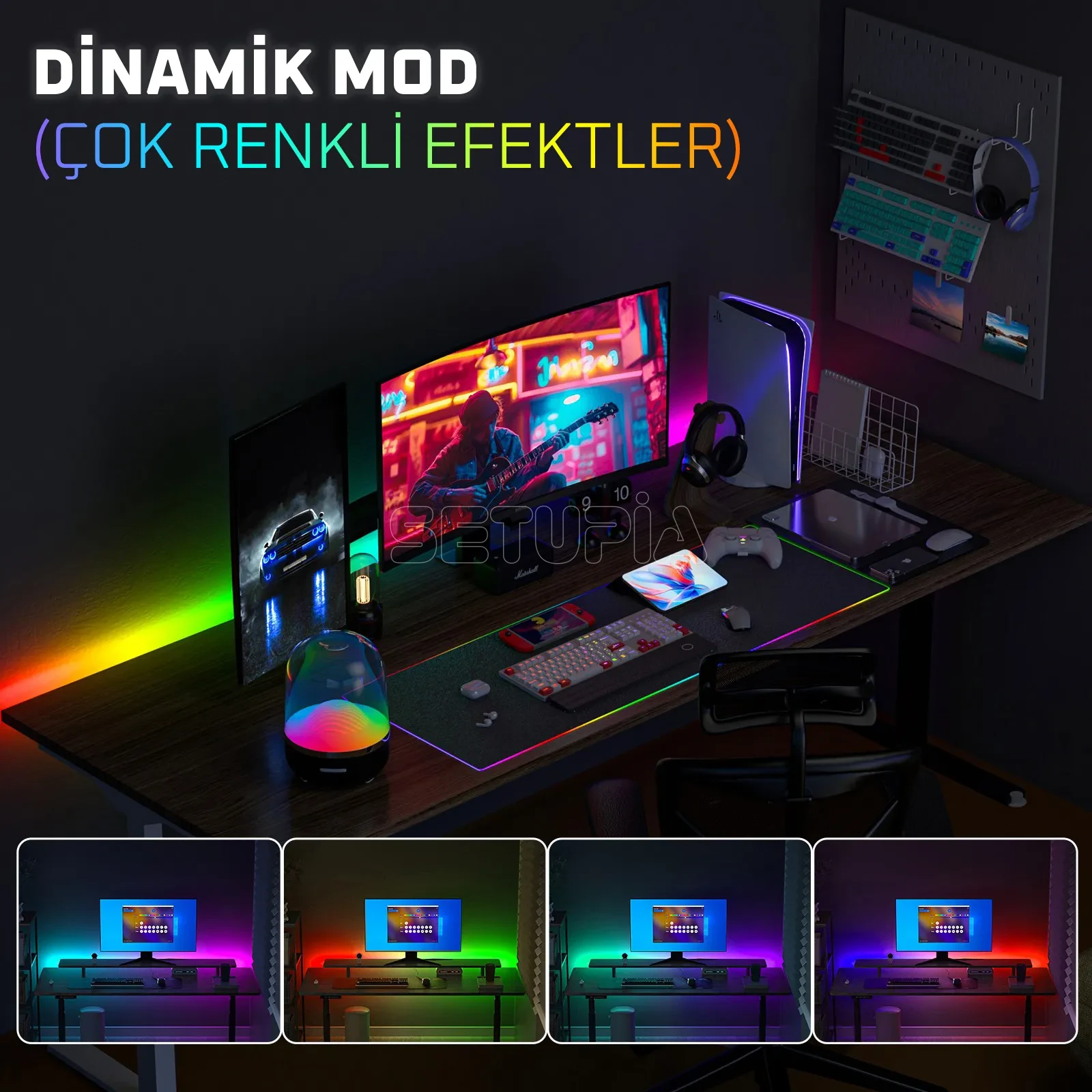 RGB Masa Arkası Senkron LED Aydınlatma Şeridi, Uygulama Kontrollü (160 CM) - Görsel 4