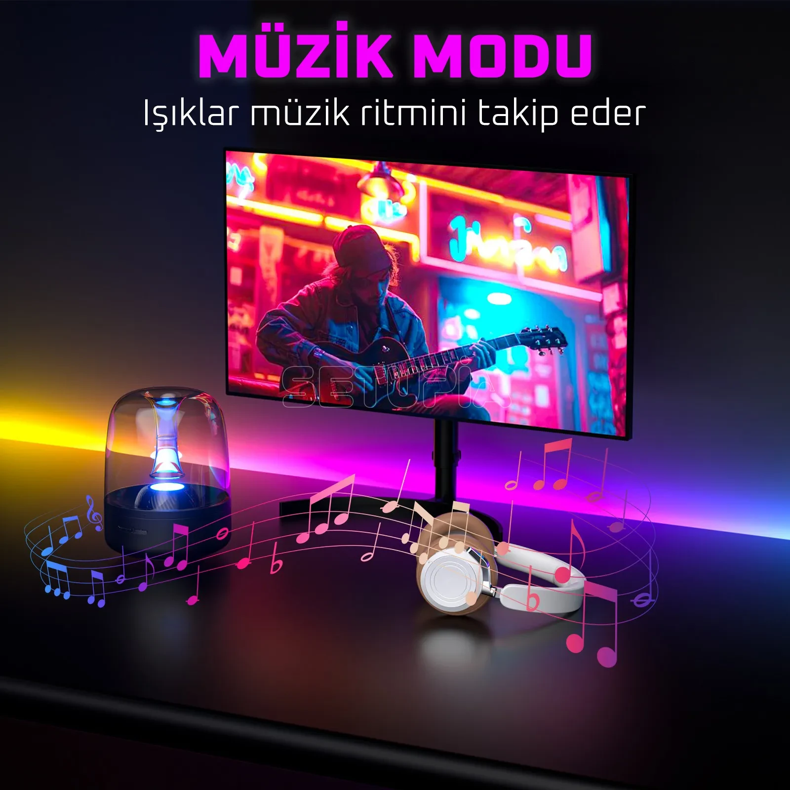 RGB Masa Arkası Senkron LED Aydınlatma Şeridi, Uygulama Kontrollü (160 CM) - Görsel 5