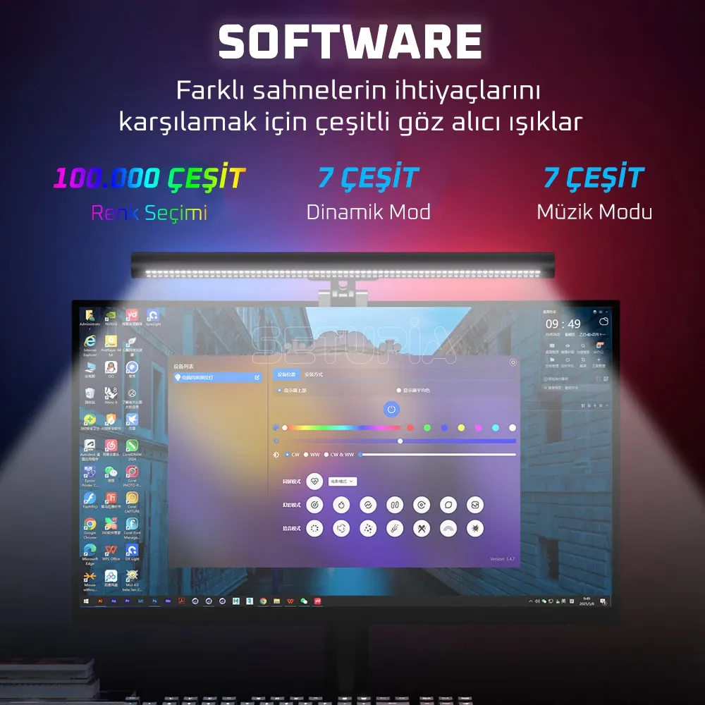 RGB Bilgisayar Senkron Monitör Işık Çubuğu, Uygulama Kontrollü (40 CM) - Görsel 5