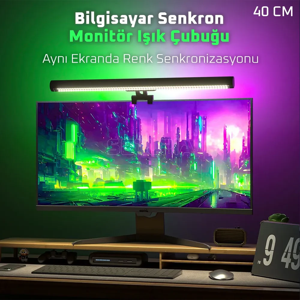 RGB Bilgisayar Senkron Monitör Işık Çubuğu, Uygulama Kontrollü (40 CM)