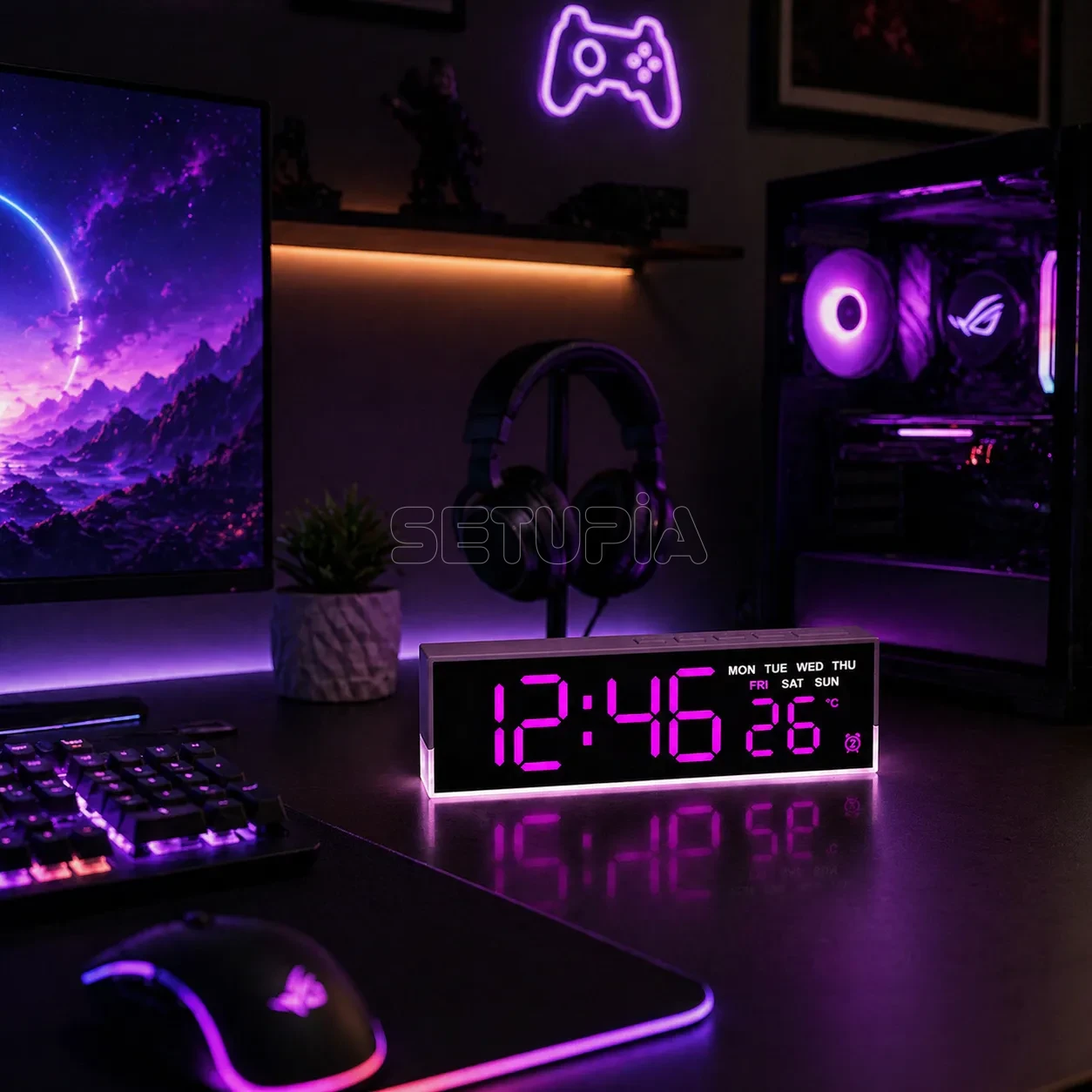 Akıllı LED Dijital Çift Alarmlı Saat Ayarlanabilir Parlaklık & Gece Işığı ( Pembe )