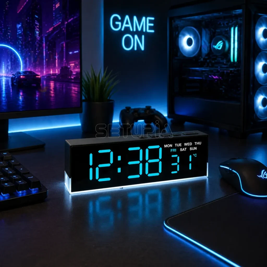 Akıllı LED Dijital Çift Alarmlı Saat Ayarlanabilir Parlaklık & Gece Işığı ( Mavi )