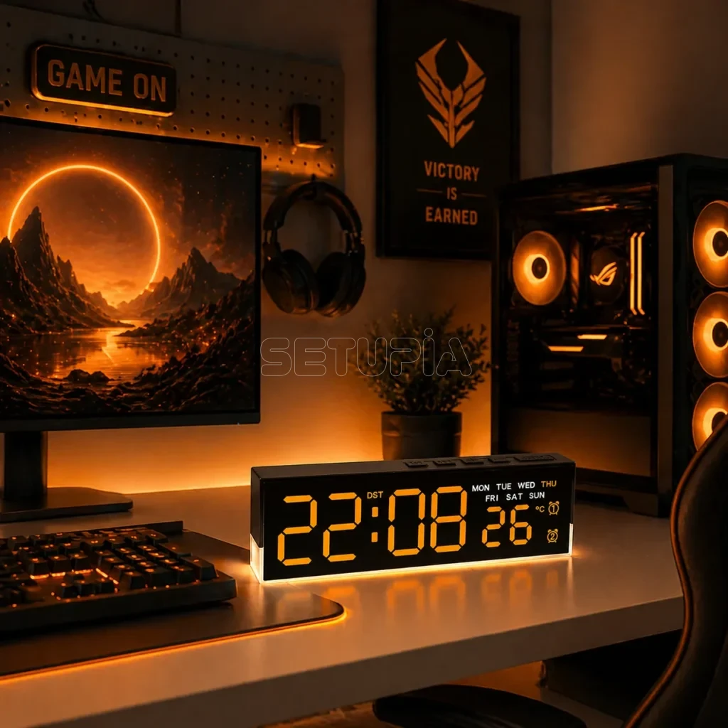 Akıllı LED Dijital Çift Alarmlı Saat Ayarlanabilir Parlaklık & Gece Işığı ( Turuncu )