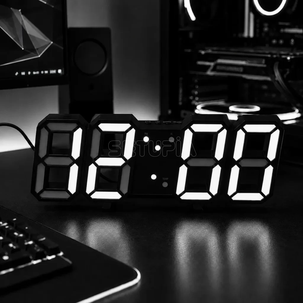 Akıllı LED Dijital Çift Alarmlı Saat Ayarlanabilir Parlaklık & Gece Işığı ( Siyah-Beyaz )