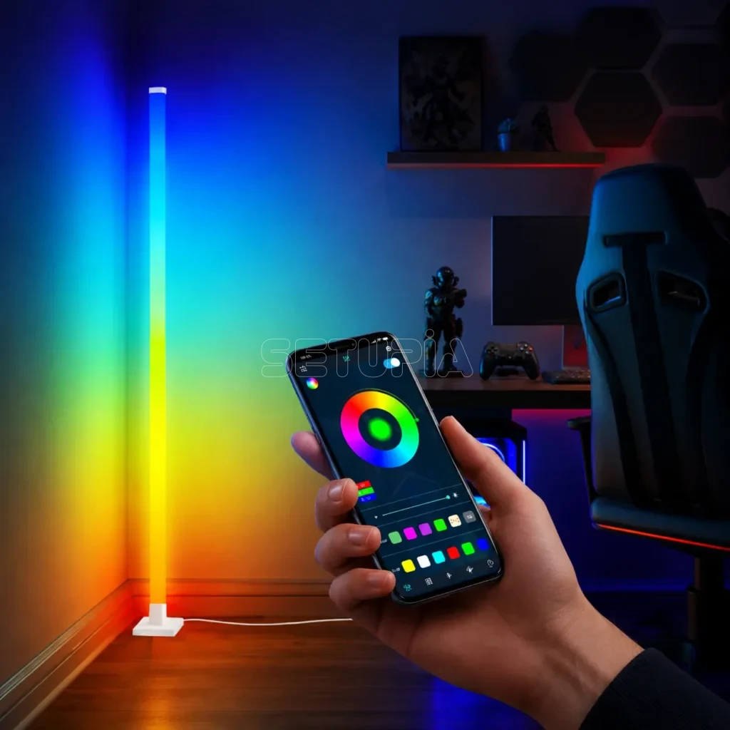 150 CM RGB Lambader – 360° Işık Yayan Uygulama Kontrollü Dekoratif LED Zemin Lambası