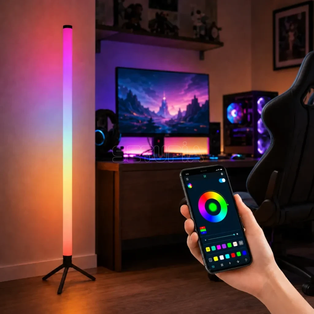 120 CM RGB Lambader – 360° Işık Yayan Uygulama Kontrollü Dekoratif LED Zemin Lambası