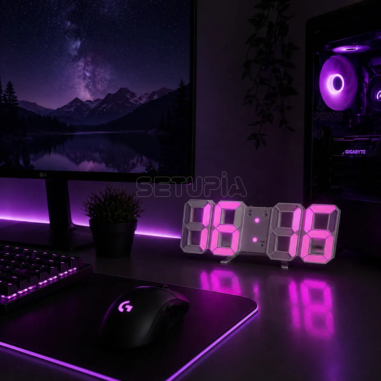 Akıllı 3D LED Dijital Masa Saati – Tarih, Sıcaklık, Alarm & Ayarlanabilir Parlaklık ( Pembe - Beyaz )